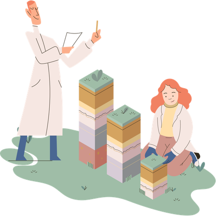 Scientist measure ground levels status  Illustration