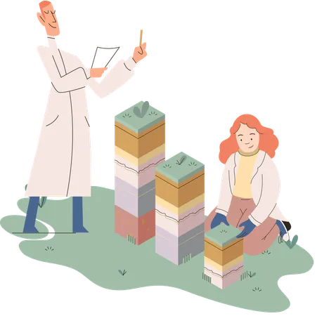 Scientist measure ground levels status  Illustration