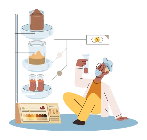 Scientist measuring different soil qualities  Illustration