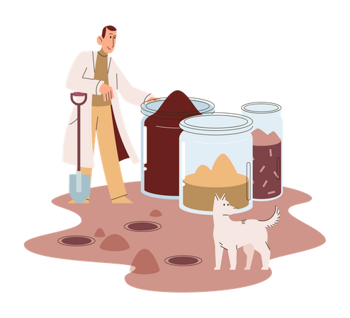 Scientist measuring different soil types  Illustration