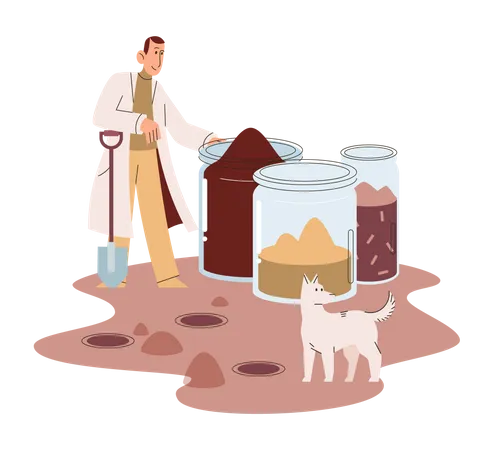 Scientist measuring different soil types  Illustration