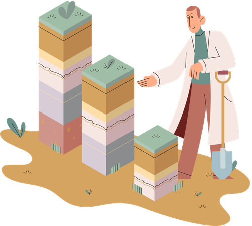 Scientist measuring ground levels status  Illustration