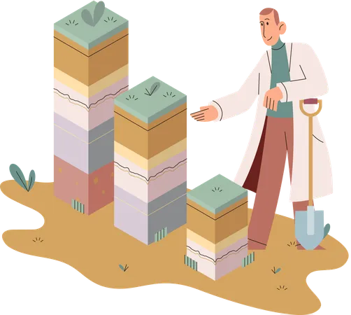 Scientist measuring ground levels status  Illustration