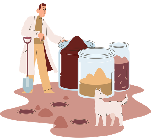 Scientist measuring ground levels status  Illustration