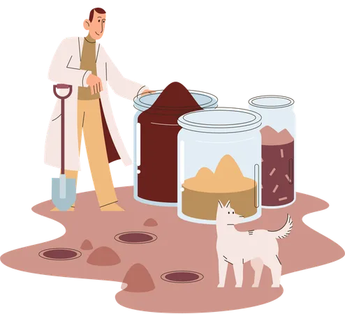 Scientist measuring ground levels status  Illustration