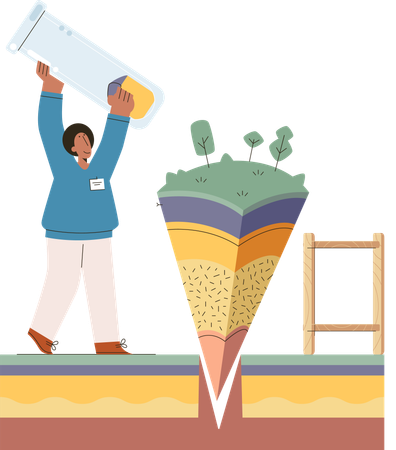 Scientist measuring ground levels status  Illustration