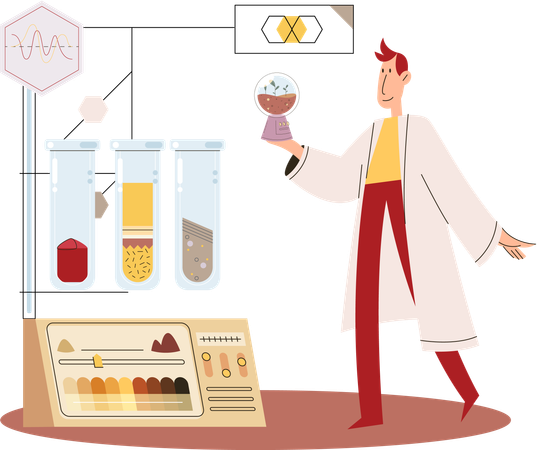 과학자가 토양을 측정하고 있다  일러스트레이션