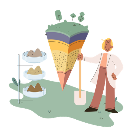 Scientist measuring soil ground levels  Illustration