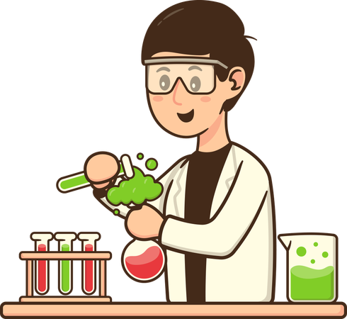 Scientist mixing chemical compounds to make new compound Illustration