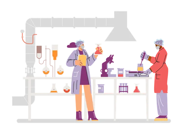 Scientist mixing ingredients for research  Illustration