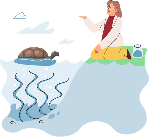 Scientist observing marine life in wild in order to protect them  Illustration