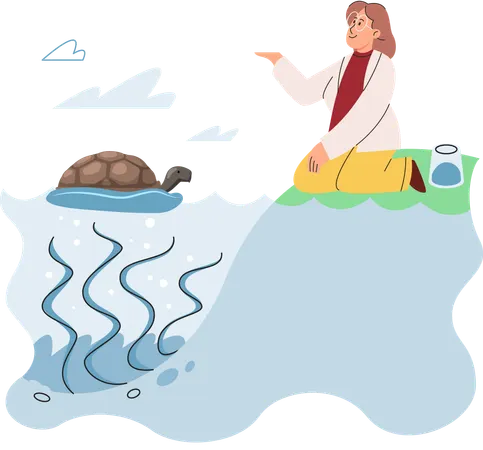 Scientist observing marine life in wild in order to protect them  Illustration
