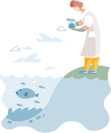 Scientist observing marine life in wild in order to protect them  Illustration