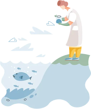 Scientist observing marine life in wild in order to protect them  Illustration