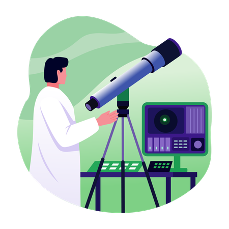 Scientist observing stars using telescope  Illustration
