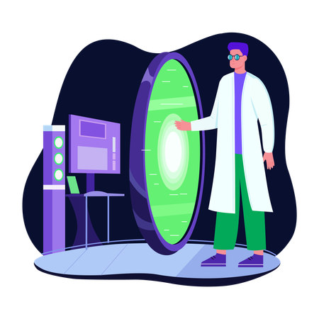 Scientist opening portal  Illustration