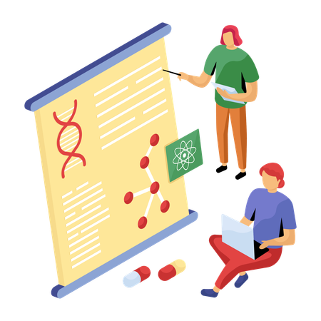 Scientist performing test on DNA module  Illustration