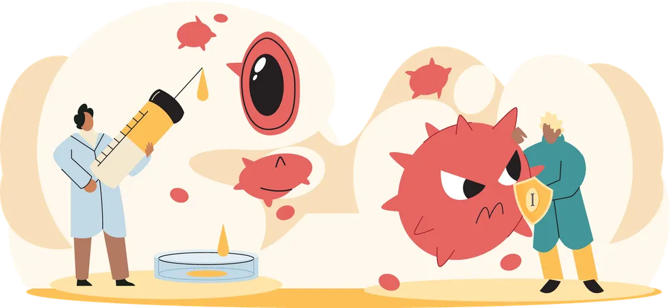 Scientist performs anti virus experiment  Illustration