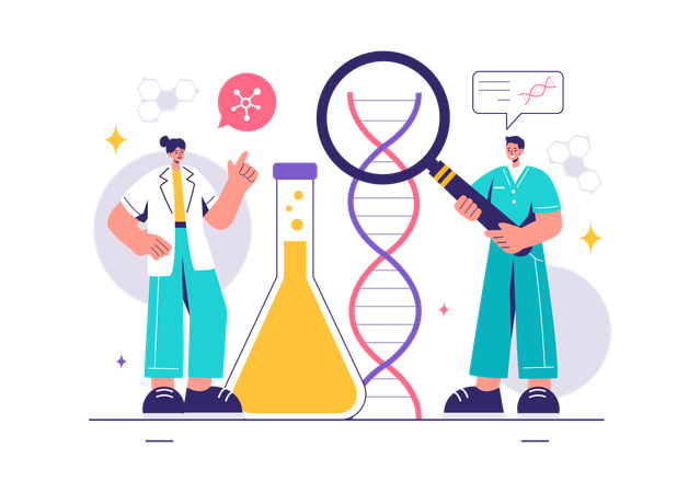 Scientist performs DNA analysis  Illustration