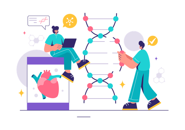 과학자가 DNA 연구를 수행합니다.  일러스트레이션