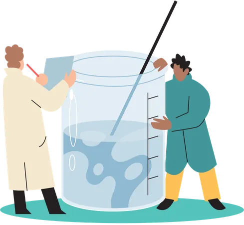 科学者がフラスコで実験を行う  イラスト