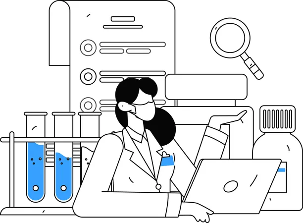 科学者がノートパソコンで医学研究会議を実施  イラスト