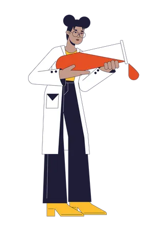 Scientist Pouring Liquid From Tube Flat Line Color Vector Character Chemical Experiment Editable Outline Full Body Person On White Simple Cartoon Spot Illustration For Web Graphic Design Illustration