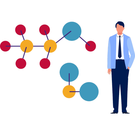 原子の構造を示す科学者  イラスト