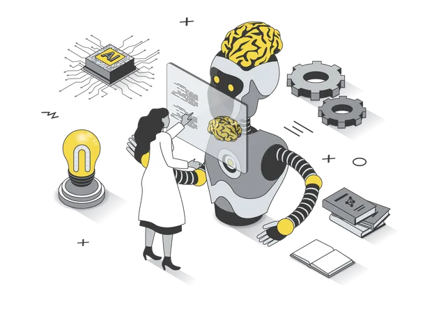 Scientist programming AI robot  Illustration