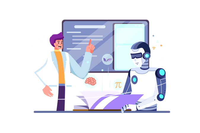 Scientist programming robot for day to day productivity  Illustration