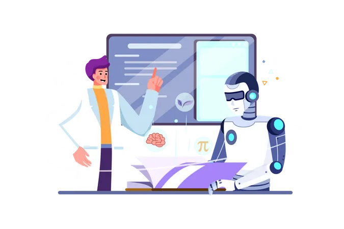 Scientist programming robot for day to day productivity  Illustration