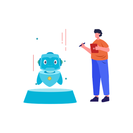 Scientist programming robot  Illustration