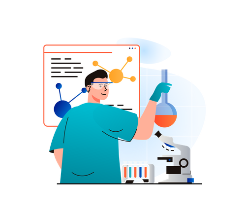 Scientist researching chemicals Illustration