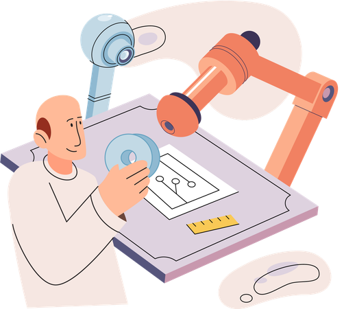 Scientist robot assembling products  Illustration