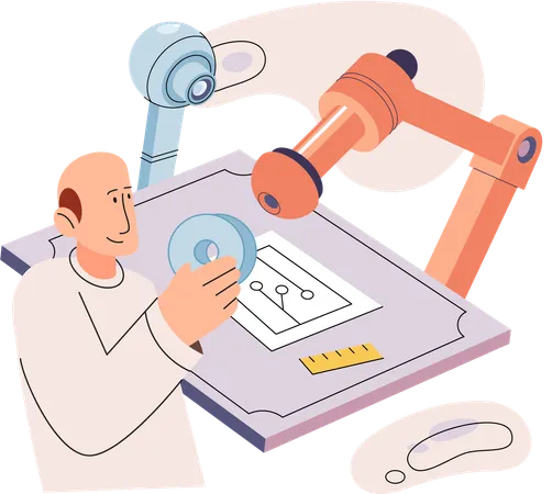 Scientist robot assembling products  Illustration