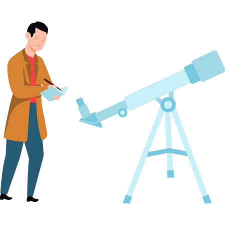 Scientist stands by telescope  Illustration
