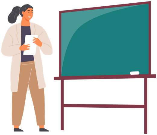 Scientist Stands Near Blackboard  Illustration