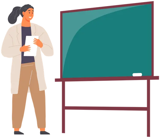 Scientist Stands Near Blackboard  Illustration