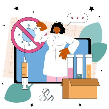 Scientist studies viruses and bacteria in laboratory  일러스트레이션