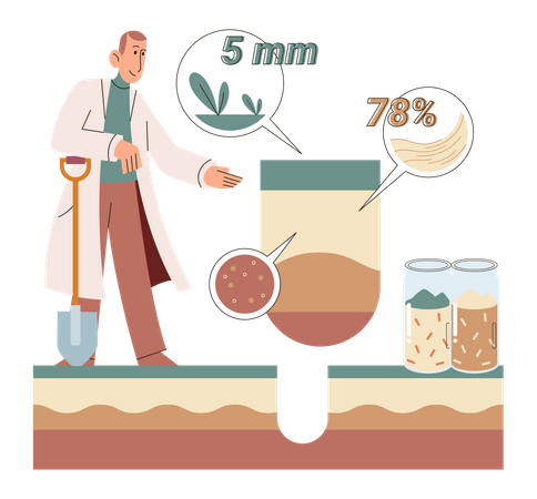 Scientist study earth soil layers  Illustration