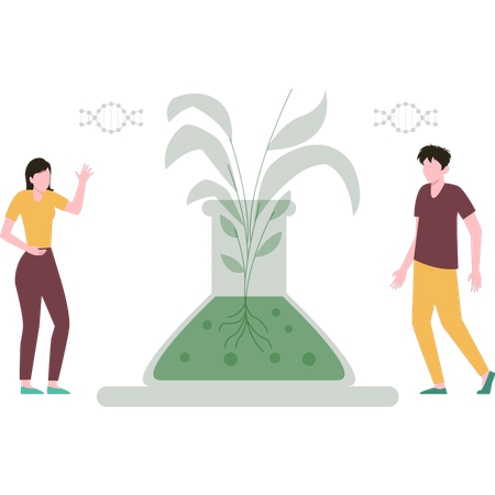 Scientist Study Plants Illustration