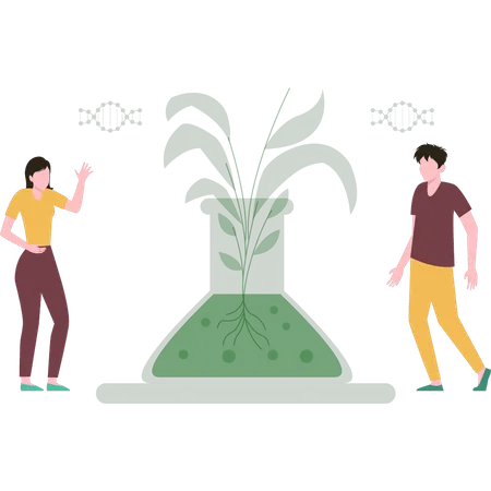 Scientist Study Plants Illustration
