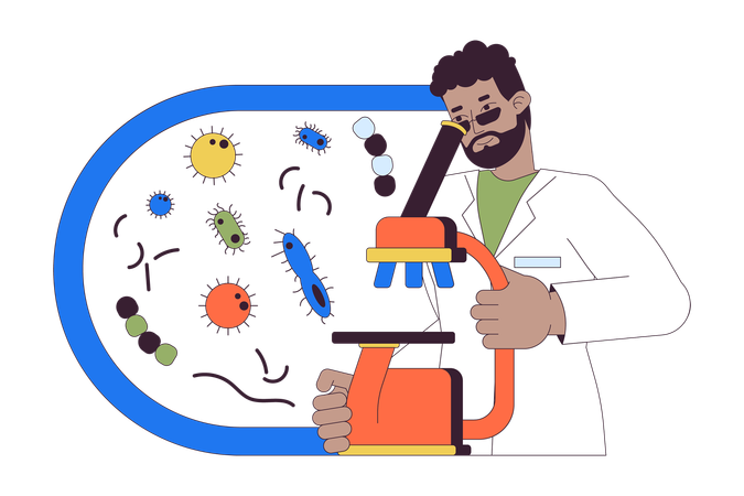 Scientist studying bacterium via microscope  일러스트레이션