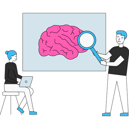 Scientist studying brain Illustration