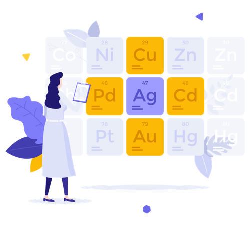 Scientist studying chemical elements  Illustration