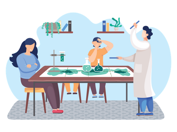 Scientist studying chemistry experiment Illustration