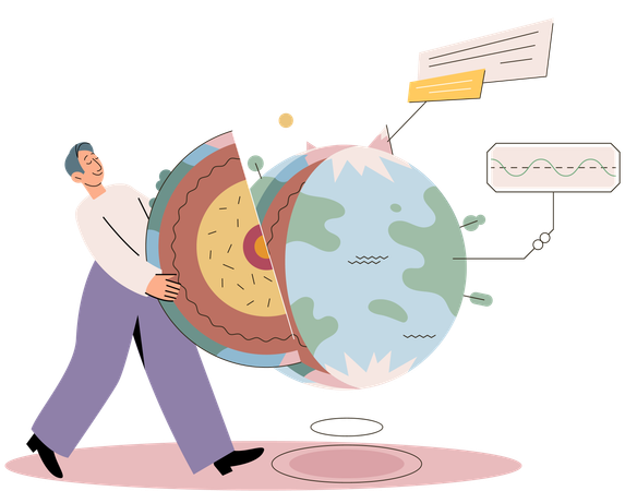 Scientist studying Earth layers  Illustration