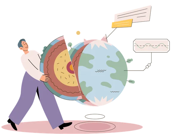 Scientist studying Earth layers  Illustration