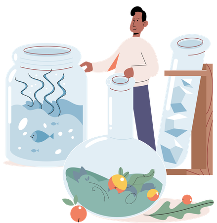 Scientist studying living organism  Illustration