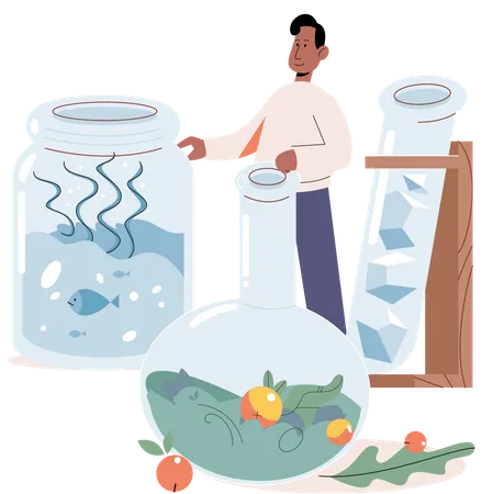 Scientist studying living organism  Illustration